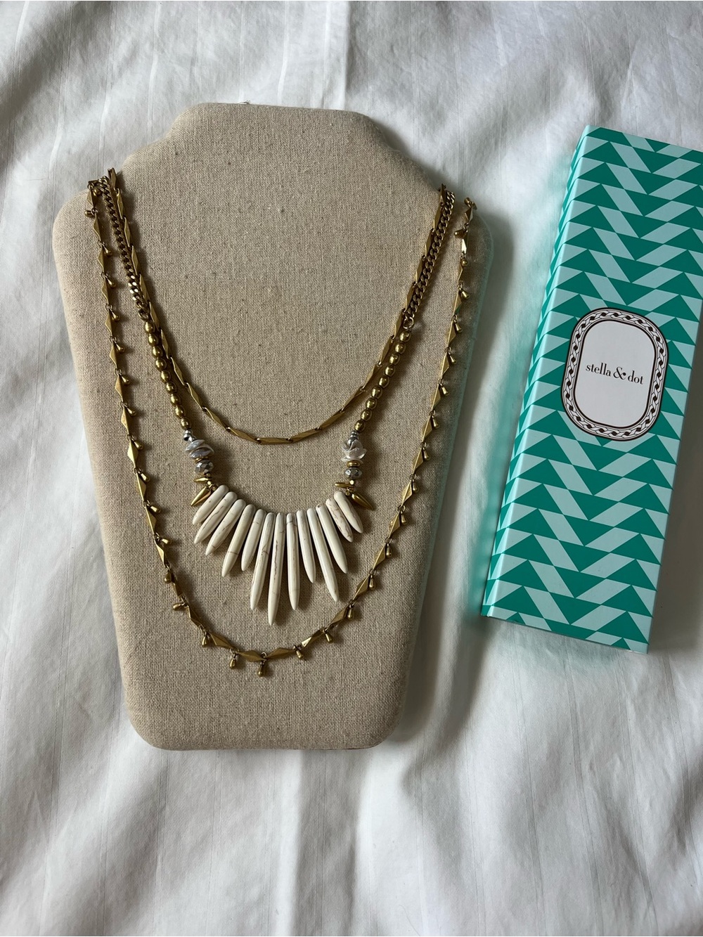 Stella & Dot Gold and Cream Multi-Layer Necklace